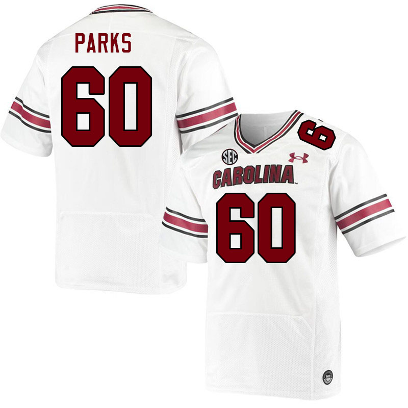 Men #60 Aaryn Parks South Carolina Gamecocks College Football Jerseys Stitched-White